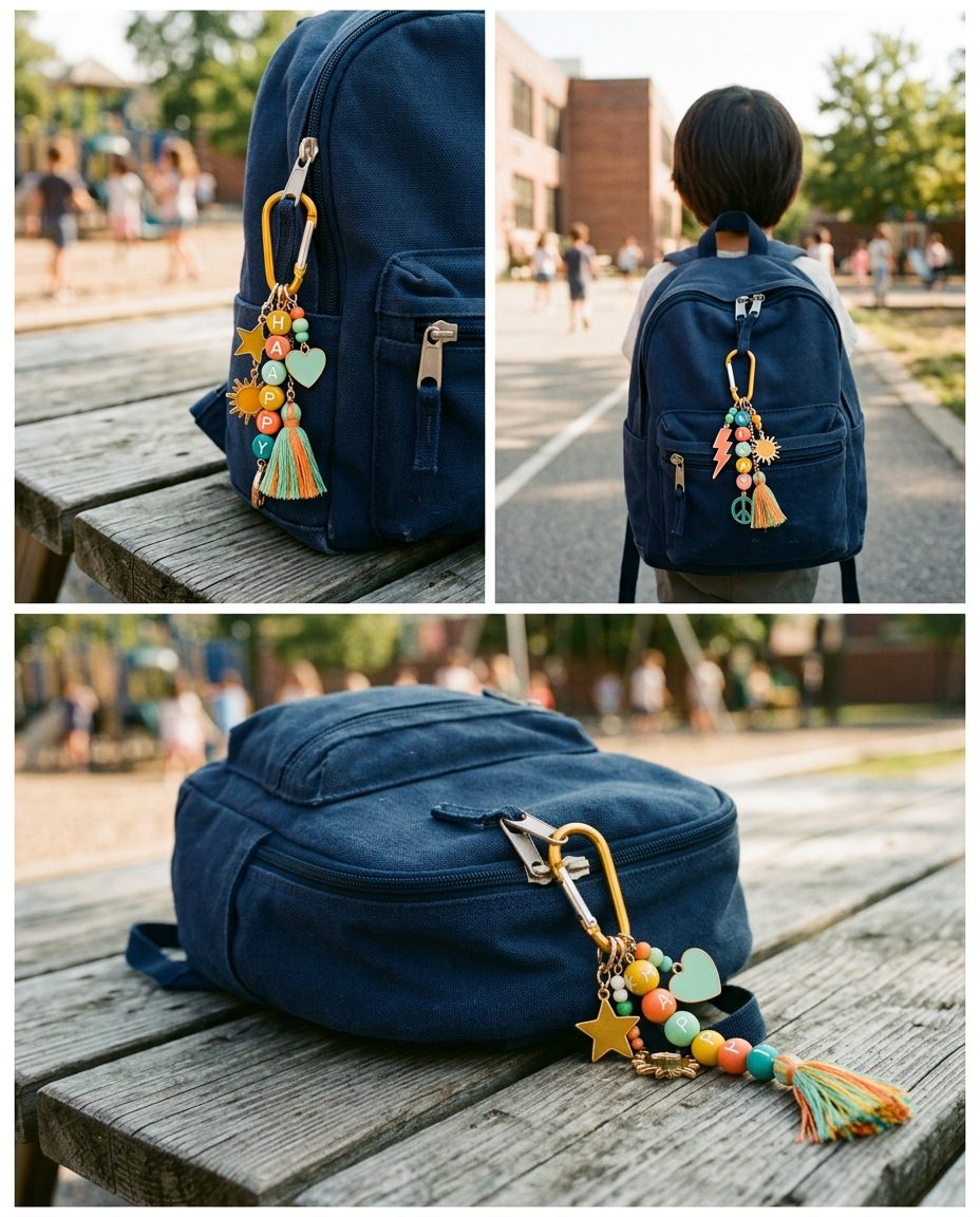 Bag charm colgado en una mochila