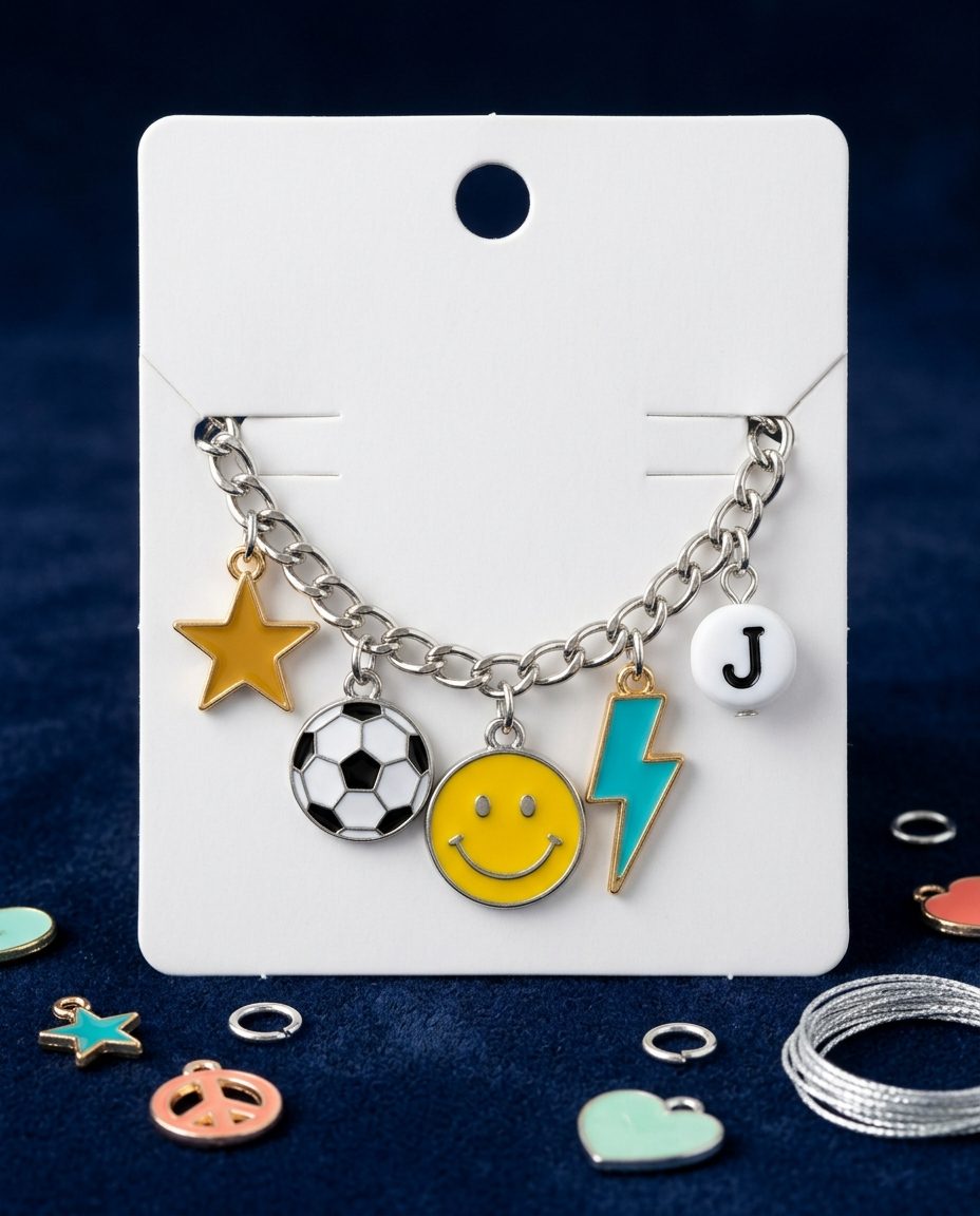 Pulsera terminada sobre su tarjeta de empaque